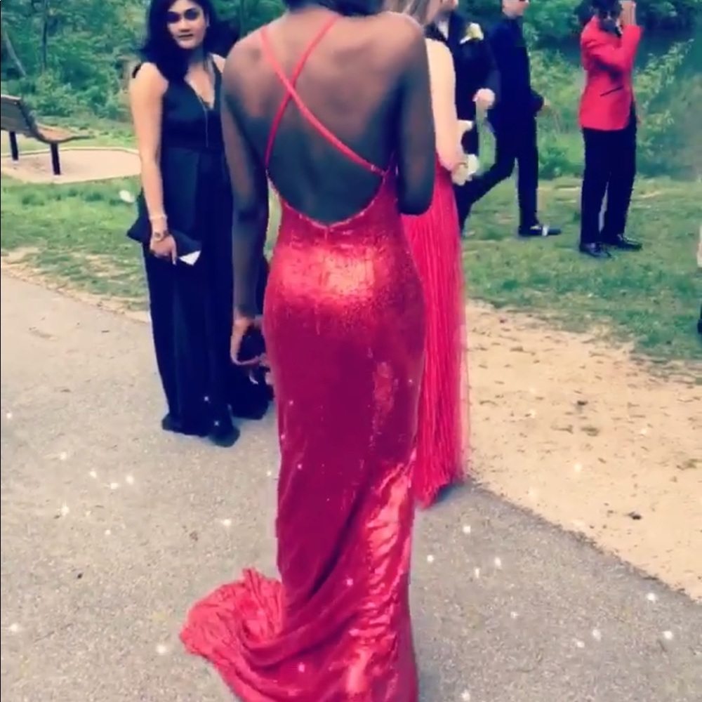 Red sequence prom dress